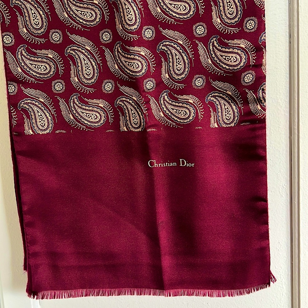 CHRISTIAN DIOR Classic 138x27cm Burgundy Wool 100% / Silk 100% scarf